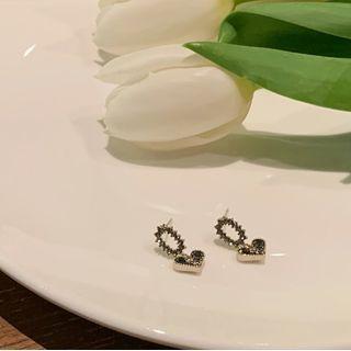 Heart Rhinestone Dangle Earring 1 Pair - Heart Rhinestone Dangle Earring - Silver - One Size