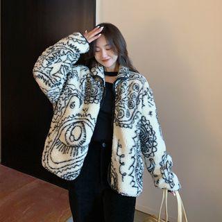 Printed Zip Jacket White & Black - One Size
