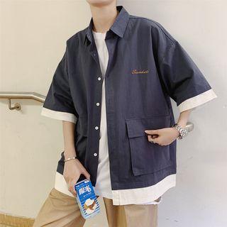 Mock Two-piece Embroidered Shirt