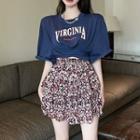Short-sleeve Lettering T-shirt / Floral Skirt