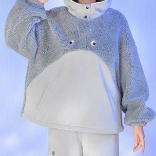 Faux Shearling Paneled Cartoon Sweatshirt