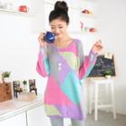 Color-block Long Sweater Multicolor - One Size