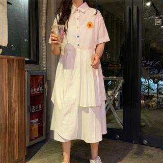 Short-sleeve Midi A-line Layered Shirt Dress