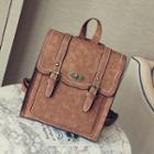 Faux Suede Stitched Box Backpack