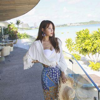 Tassel-neck Fringed Wrap Blouse