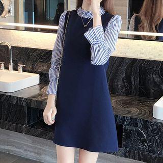 Striped Panel 3/4 Sleeve Dress