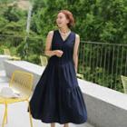Sleeveless Drawstring-waist Maxi Tiered Dress