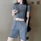 Lace-up Short-sleeve Cropped T-shirt / High-waist Shorts