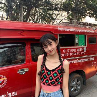 Heart Print Camisole Crop Top As Shown In Figure - One Size