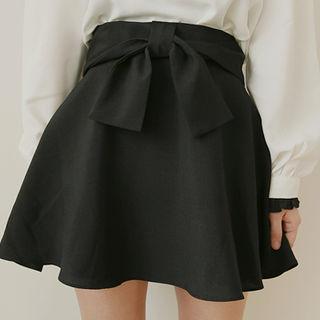 Beribboned Flared Miniskirt