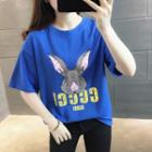 Short-sleeve Rabbit Print Sequin T-shirt