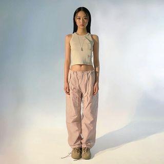 Button-up Crop Tank Top / Wide Leg Cargo Pants
