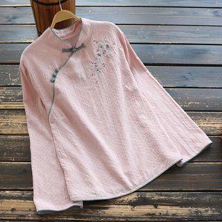 Embroidered Mandarin Collar Blouse