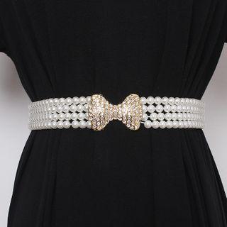 Rhinestone Bow Layered Faux Pearl Belt