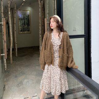 Cardigan / Floral Midi Dress