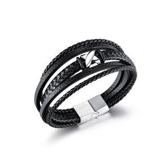 Fashion Personalized X-shaped 316l Stainless Steel Multi Layer Leather Short Bracelet Silver - One Size