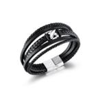 Fashion Personalized X-shaped 316l Stainless Steel Multi Layer Leather Short Bracelet Silver - One Size