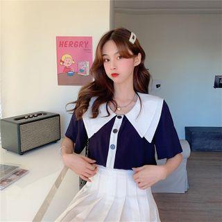 Color-block Collared Blouse