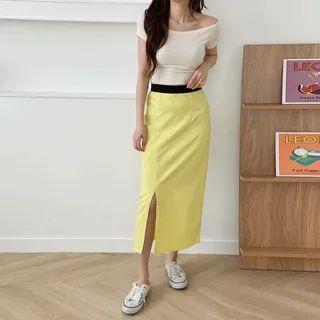 Slit-front Reversible Midi Skirt