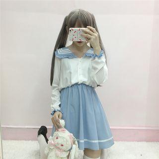 Sailor Collar Blouse As Shown In Figure - One Size