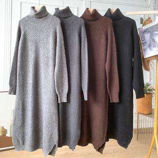 Turtleneck Knit Midi Shift Dress