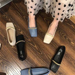 Chain Square Toe Faux Leather Flats