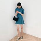 Plain Button-up A-line Mini Dress