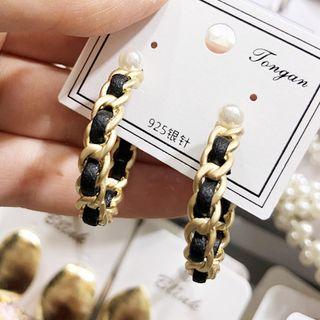 Faux Pearl Faux Leather Chain Hoop Earring As Shown In Figure - One Size