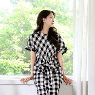 Tie-waist Check Dress
