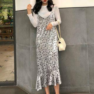 Mock Neck Long-sleeve Top / Strappy Floral Midi Dress