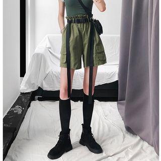 Paperbag High-waist Cargo Shorts With Long Belt