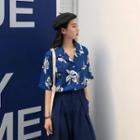 Print Loose-fit Short-sleeve Shirt / High-waist Cropped Wide-leg Pants