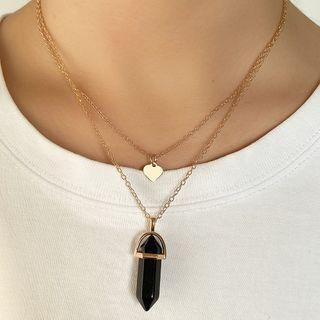 Faux Crystal Heart Pendant Layered Alloy Necklace