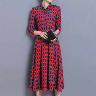 Argyle Print A-line Chiffon Dress