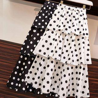 Dotted Layered Midi A-line Skirt