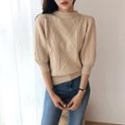 Puff-sleeve Cable-knit Top One Size