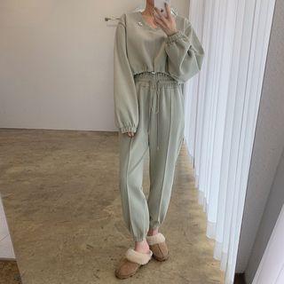Drawstring-hem Cropped Sweatshirt / Harem Pants