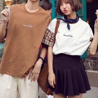 Couple Matching Short-sleeve Plaid Panel T-shirt