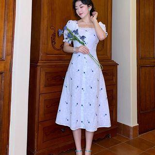 Square Neckline Floral Lace Dress
