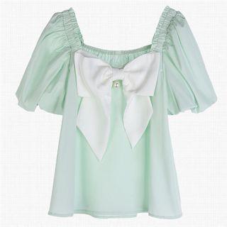 Short-sleeve Square-neck Bow Blouse