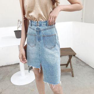 High-low Fitted Denim Skirt