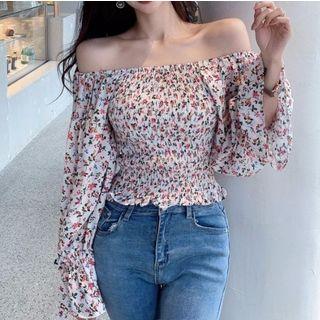 Frilled Trim Off-shoulder Floral Cropped Top