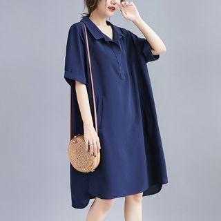 Plain Collar Midi Shift Dress