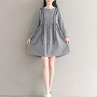 Velvet Ribbon Detail Gingham Long-sleeve A-line Dress