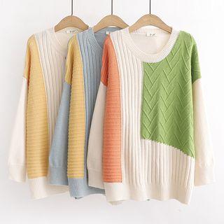 Color-panel Rib-knit Sweater