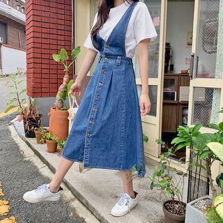 V-neck Denim Long Overall Dress