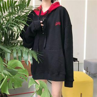 Contrast Hooded Embroidered Oversized Top