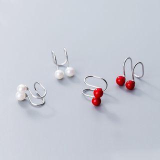 925 Sterling Silver Faux Pearl / Bead Cuff Earring