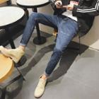 Letter Embroidered Slim-fit Jeans