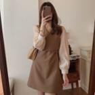 Long-sleeve Two-tone Panel Mini A-line Dress